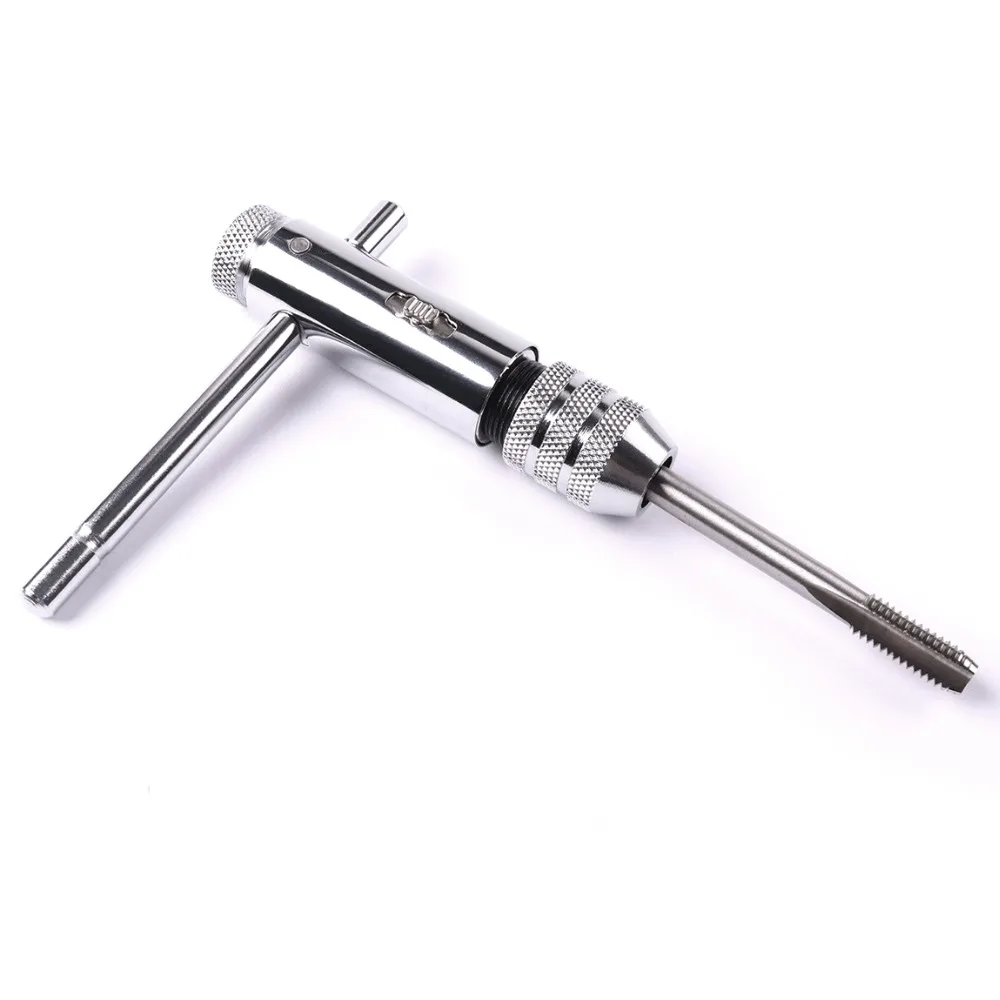 

US Warehouse Hot Adjustable M3-M8 T-Handle Ratchet Tap Wrench with 5Pcs Machine Screw Thread Metric Plug Tap Machinist Tool New