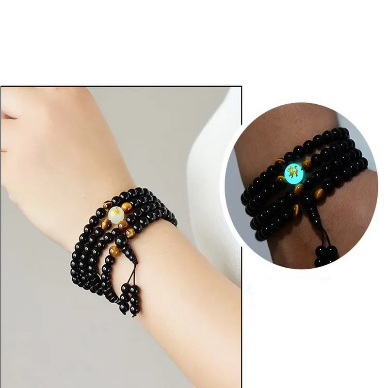 

Zodiac Bracelet Black Buddha Beads Bangles & Bracelets Handmade Jewelry Ethnic Glowing the Dark Bracelet for Women or Men 2018