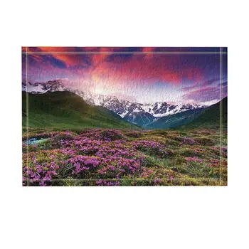 

Carpet Kitchen Mats For Floor Mat Ice Mountain Decor, High Land Wild Flowers Ocean on Mountains Outdoor Indoor Door Mat