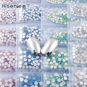 

1728pcsss3-ss10 6-Dimensional White Blue Pink Green Opal Nail Rhinestone Glass Crystal Drill Bottom Manicure Decoration Stone