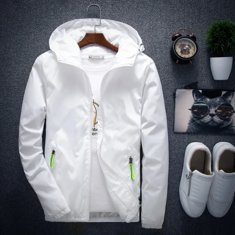Размер 6XL 5XL 7XL весна осень ветровка с капюшоном для молодых мужчин тонкая одежда высшего качества водонепроницаемая куртка размера плюс K316 - Цвет: White