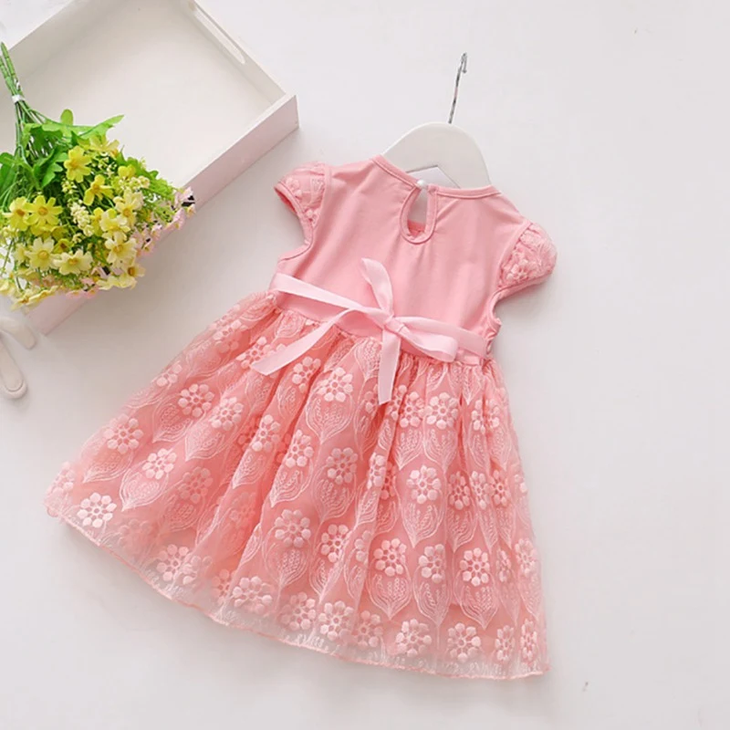 Платье для новорожденных девочек; кружевная сетчатая Одежда для маленьких девочек; розовое платье принцессы; детская одежда; платье для маленьких девочек; Новинка года; сезон лето