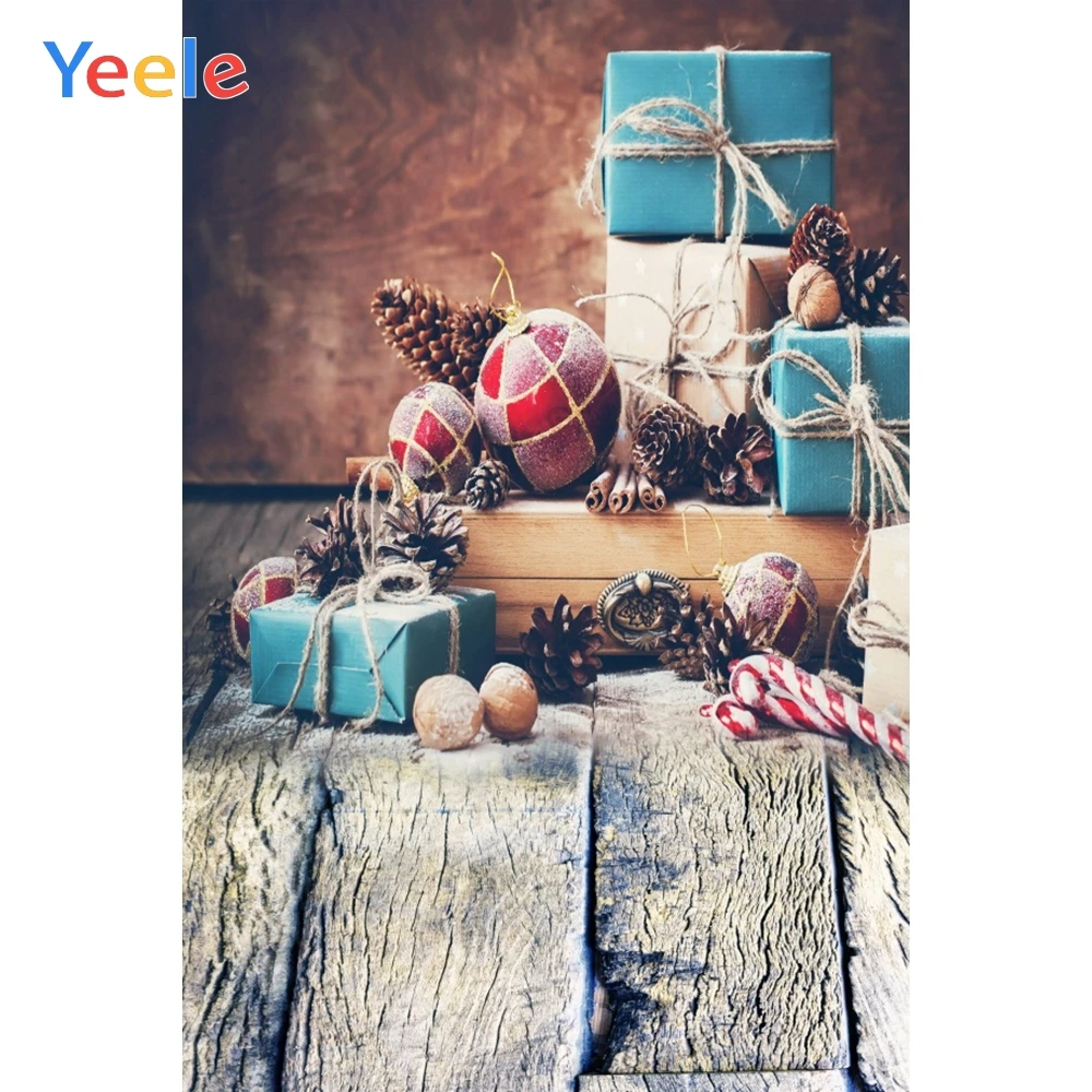Yeele Christmas Wooden Floor Gifts Pine Cone Ball Photography
Backgrounds Customized Photographic Backdrops for Photo Studio