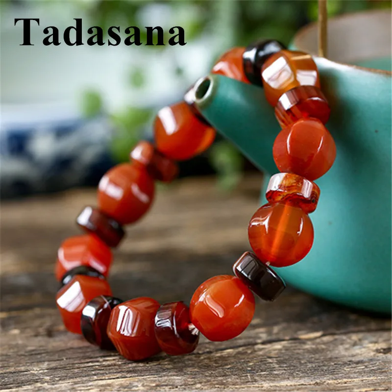 Pulseiras de Jóias por Atacado de Pedra Botão Vermelho Ágatas Pulseiras Mulheres Homens Amizade Natural Beads Budismo Meditação