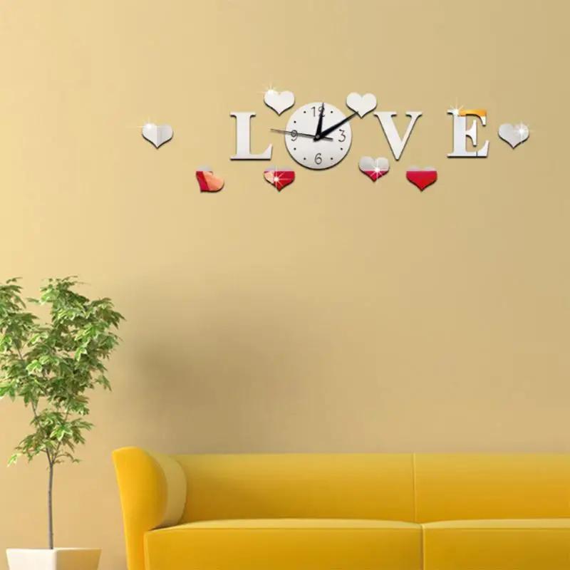 Buy Acrylic Wall Clock LOVE DIY Mirror Combine Square