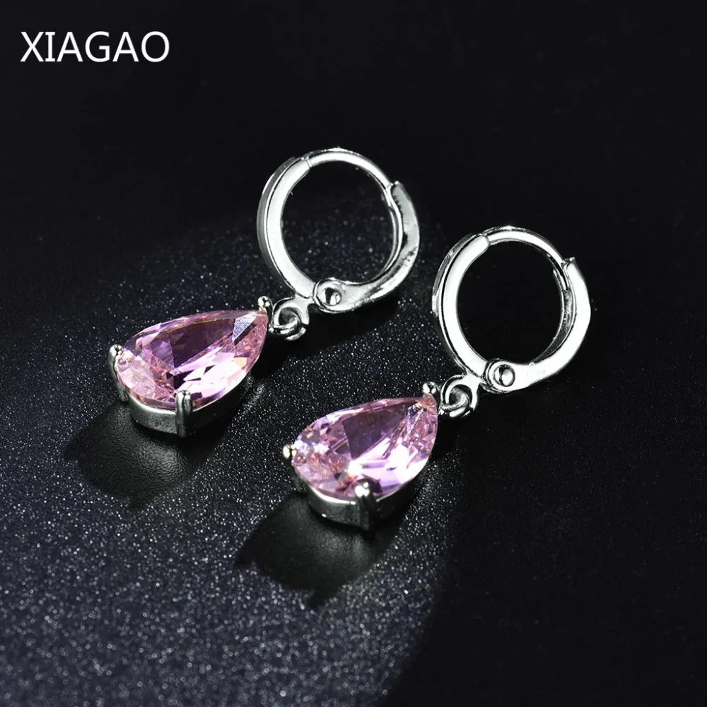 

XIAGAO Trendy Dangle Earrings for Women with Stone White/Black/Pink/Purple CZ Crystal Wedding Jewelry Silver Color Brinco XGE009