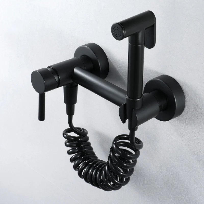 

2019 new bidet hot and cold mixer spray shower wall mounted black bidet sprayer two holes all copper