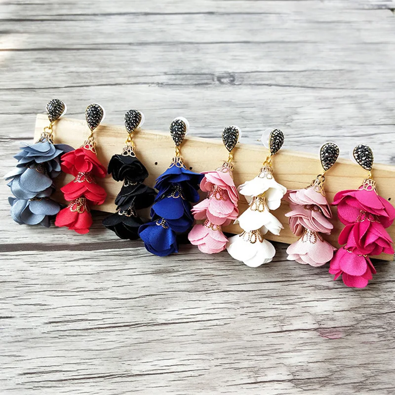 5 Pairs Mix color Fashion Cloth flower earrings Pave Rhinestone jewelry Handmade Charm Soft Women Jewelry ER722 | Украшения и