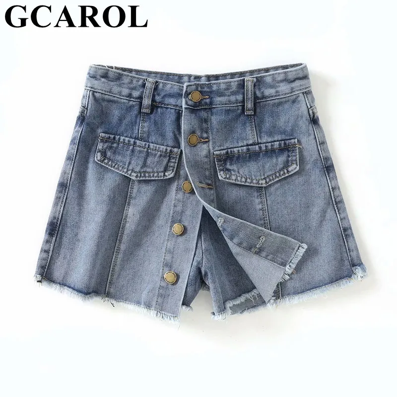 

GCAROL New Women Denim Mini Skirt Shorts Buttons Decoration inside Safe Denim Shorts Summer Sexy Streetwear Shorts