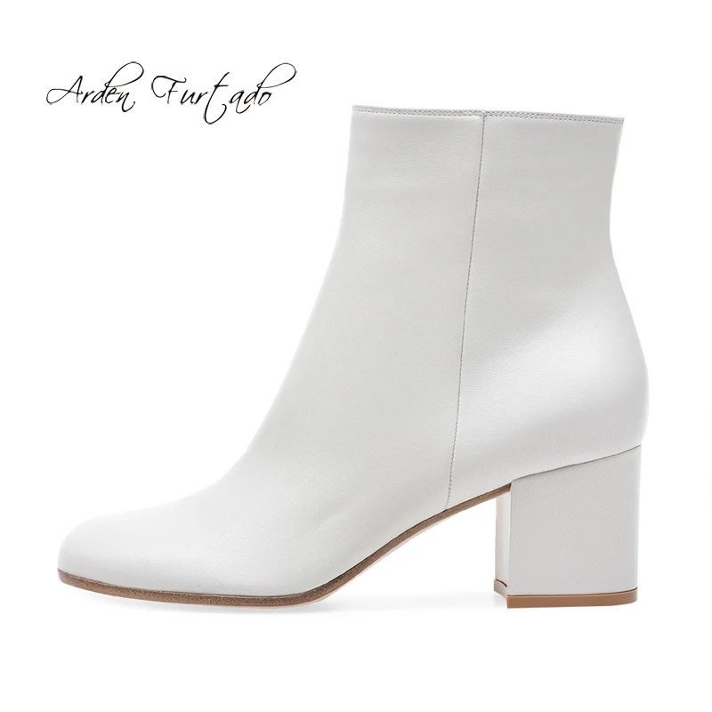 

Arden Furtado Fashion Women's Shoes spring autumn Chunky Heels Zipper Sexy Elegant Ladies Boots blue burgundy white ankle Boots
