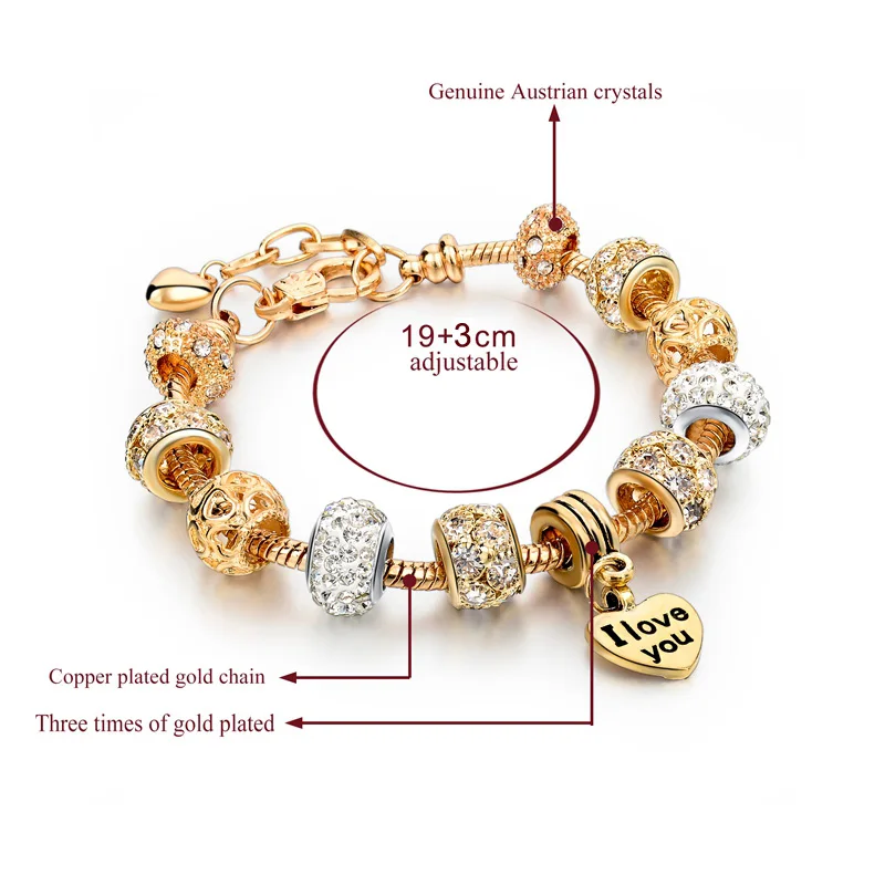 ATTRACTTO Hot Selling 2018 Heart Charm Bracelets & Bangles Gold Bracelets For Women DIY Pulsera Famous Brand Jewellery SBR150074