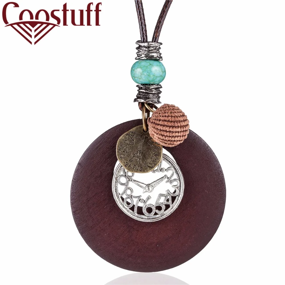 

Vintage Wooden & Clock Pendant Women Jewelry statement necklaces & pendants Wholesale choker Long Necklace colar Christmas Gift