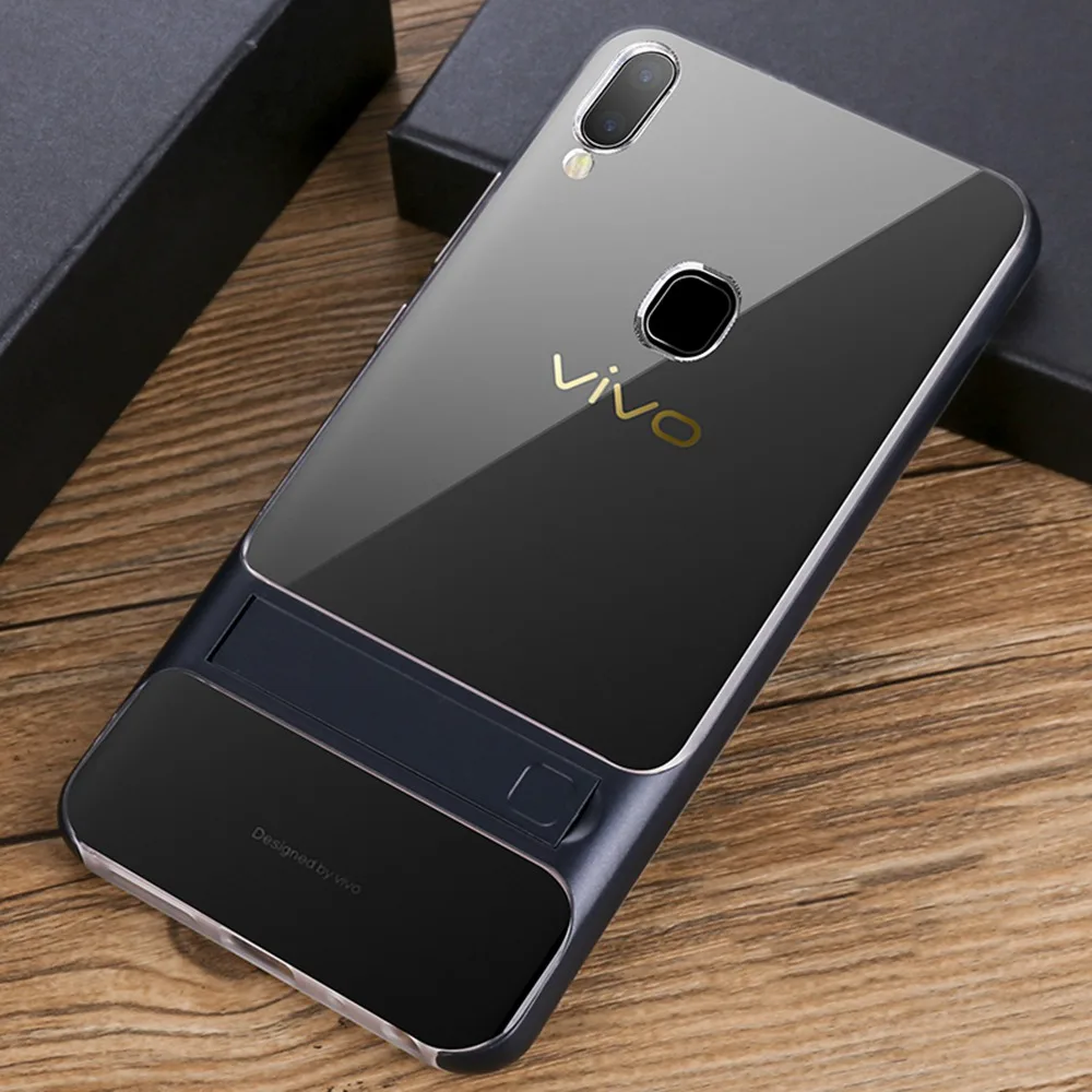 ДЛЯ vivo V9 чехол 6,3 дюймов планшетный ПК+ ТПУ Гибридный чехол-накладка стент задняя крышка чехол для vivo V9 Молодежные Y85 подставка чехол для телефона - Цвет: Clear - Navy Blue