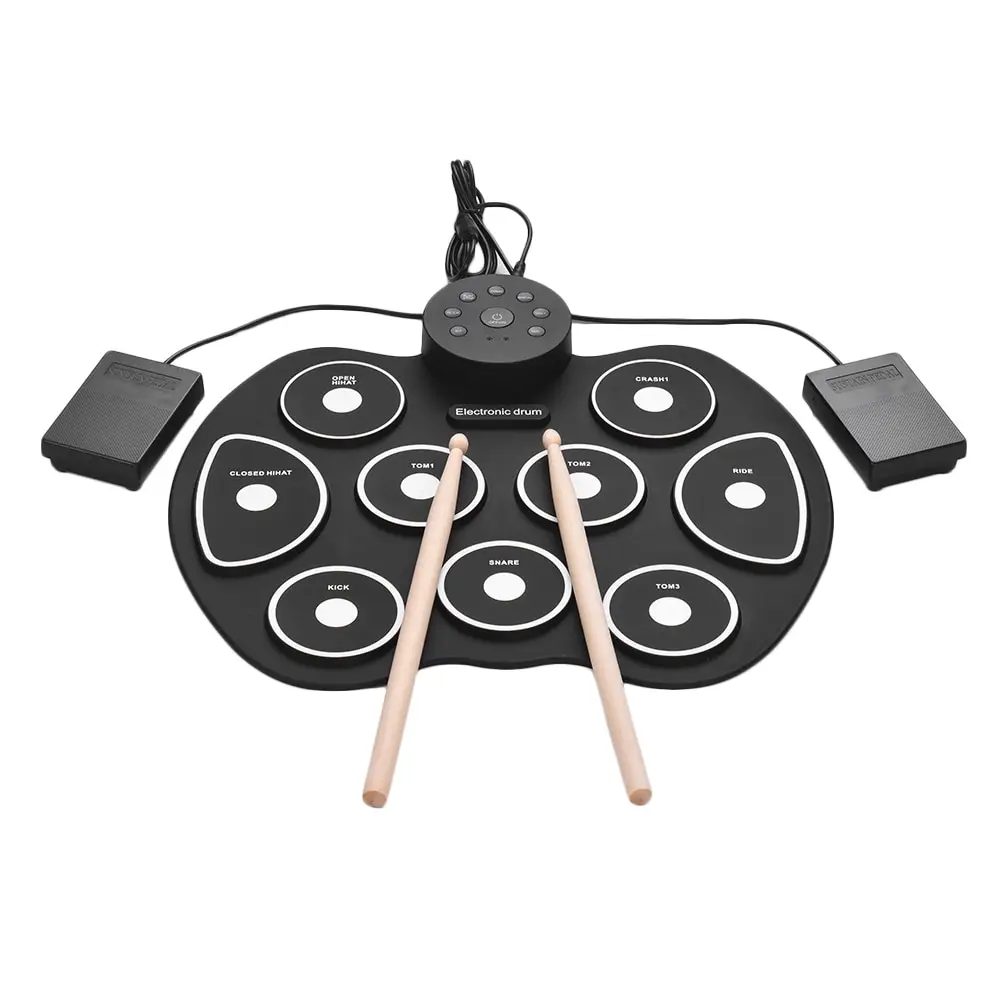 

Compact Size USB Roll-Up Silicon Drum Set Digital Electronic Drum Kit 9 Drum Pads with Drumsticks Foot Pedals for Beginners