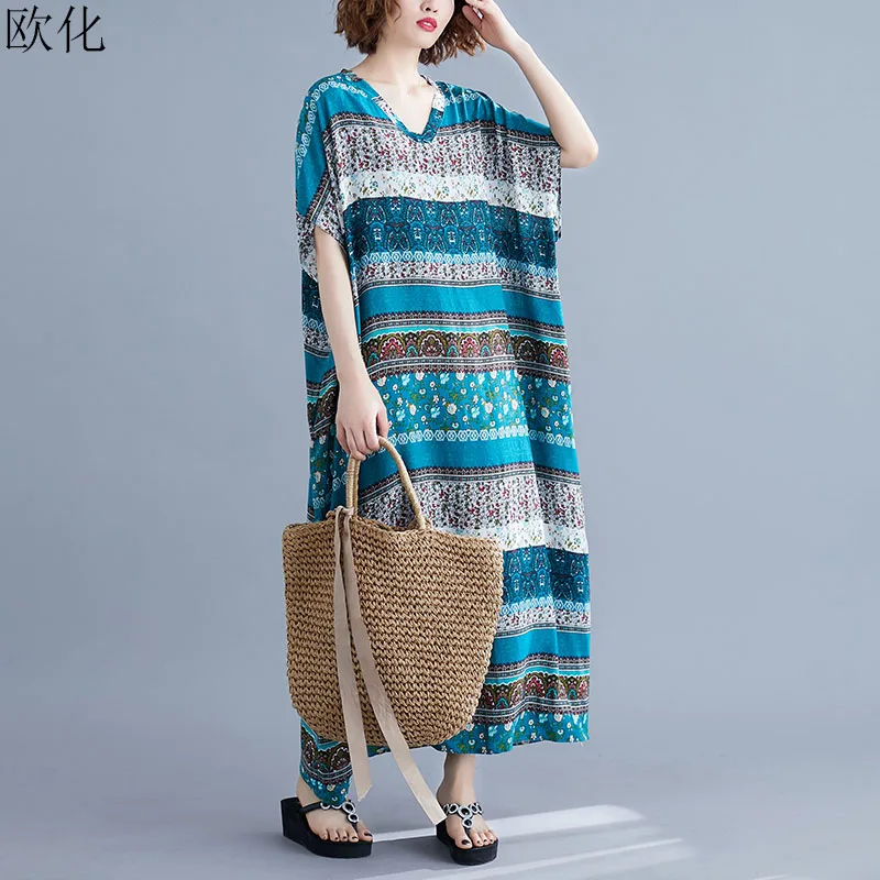 

Plus Size Boho Dress For Women 4XL 5XL 6XL Plus Size Long Maxi Dress Holiday Vintage Ethnic Print Big Summer Sundress Thin 2019