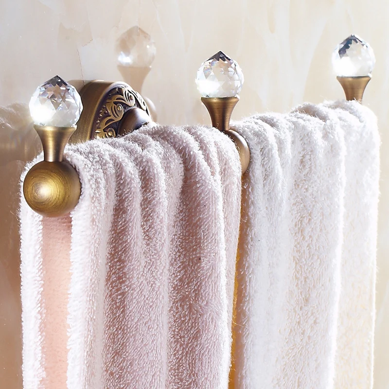 

Luxury Bronze Brushed Wall Mounted Single Rod Antique Copper&crystal Bathroom Towel Rack Towel Bar Bathroom Accessories Sj6