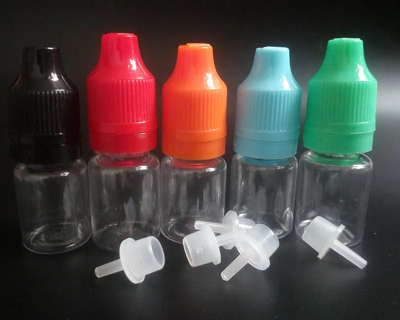 

Empty Plastic PET eye Dropper Bottle 5ml E Liquid oil Bottles tamper evident childproof caps with long thin tip