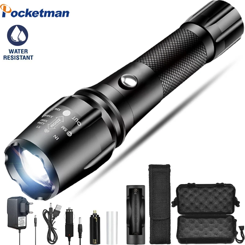 

Super Bright 20000LM LED Flashlight Torch Zoomable Tactical Flashlights linterna Bicycle Light Rechargeable by 18650