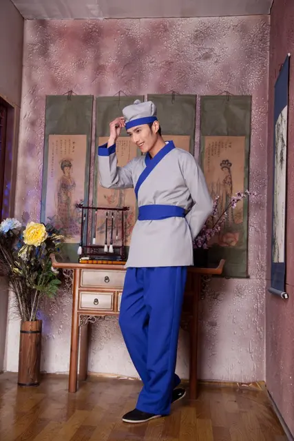 Hanfu Civilian Clothes Chinese Folk Dance 5 Color Ancient Chinese Costume Men Stage Performance Outfit Servant Suit -