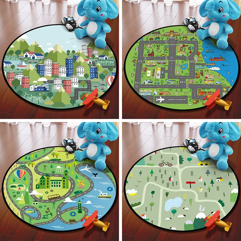 

North European Style Kids Car City Scene Taffic Highway Map Play Mat Educational Toys For Children Gym Games Road Round Carpet