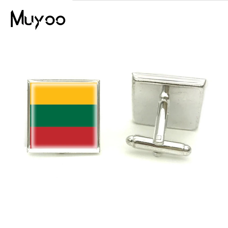 

2018 New Flag Of Lithuania Square Cufflink High Quality Brand Jewelry Silver Glass Photo Shirt Cufflinks For Groomsmen Cuff