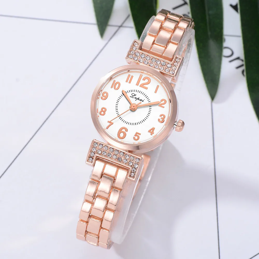 New Lvpai Fashion Brand Round Crystal Women Bracelet Watch Rose Gold Quartz Wristwatches Women Dress Watches Gift Clock