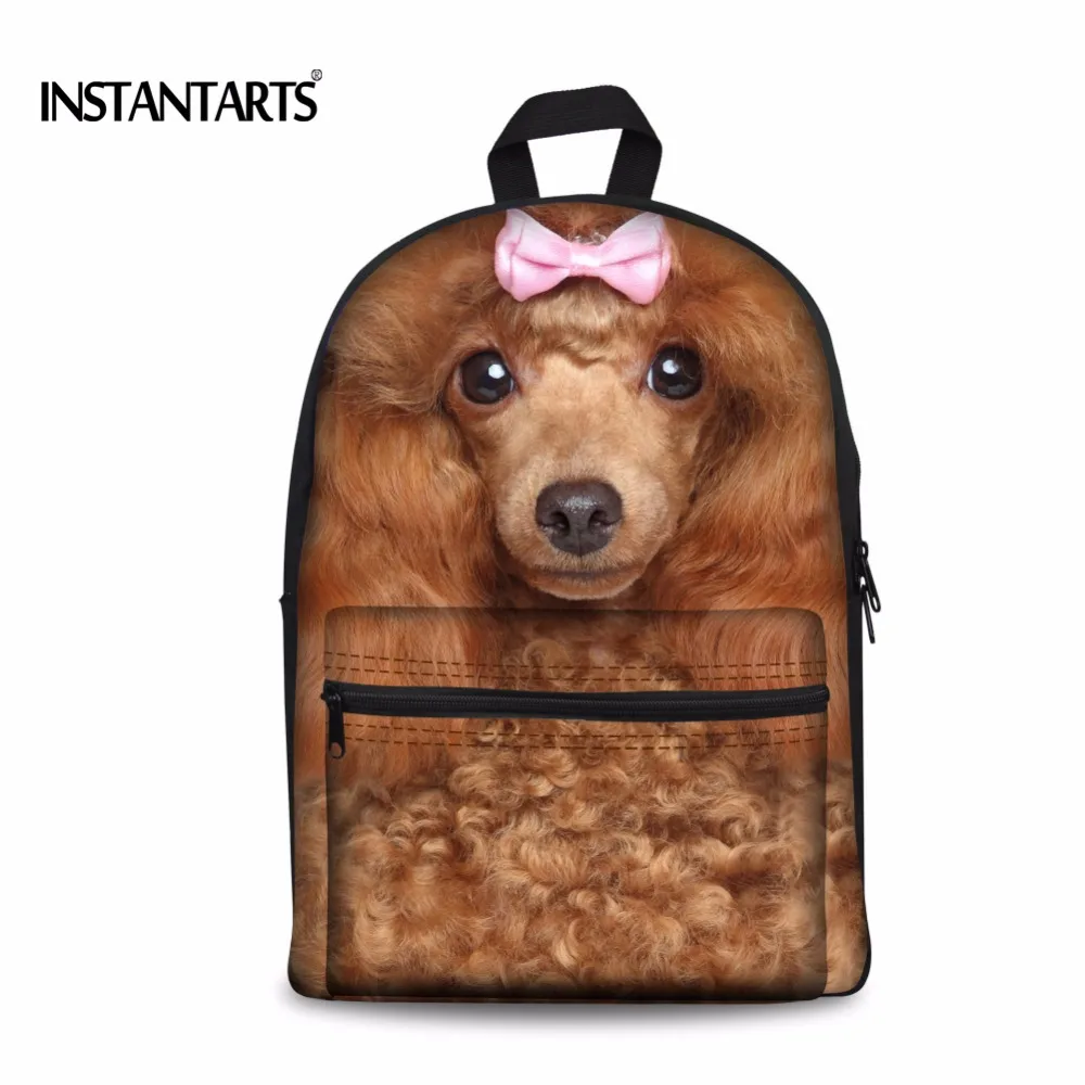 INSTANTARTS 3D Cute Animal Dog Printing Canvas Backpacks Women Black Casual Female Bagpack