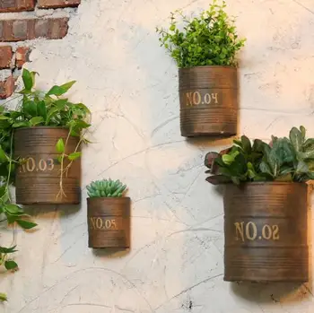 

European 3D Iron Cement Pots Potted Plant Simulation Cup Wall stickers Cafe bar Wall Hangings Wall ornaments Christmas GIFT