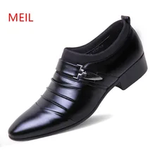 2018 Men Formal Pointed Toe Leather Business Shoes Loafers Brand Wedding Dress Oxford Shoes For Men Classic Black Office Shoes