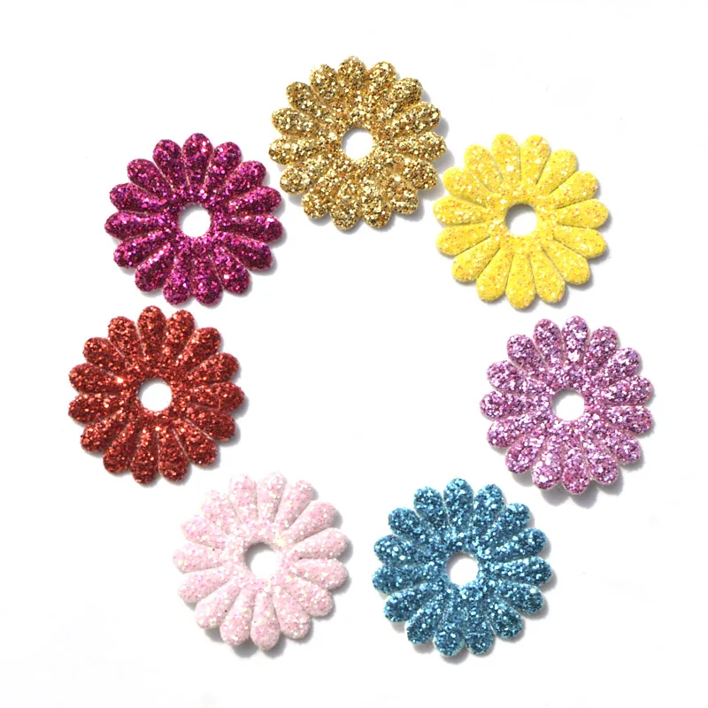

40Pcs/Lot Mixed Glitter Leather Spring Daisy Flower Fabric Patches Felt Applique for Craft/Clothes DIY Scrapbooking K23