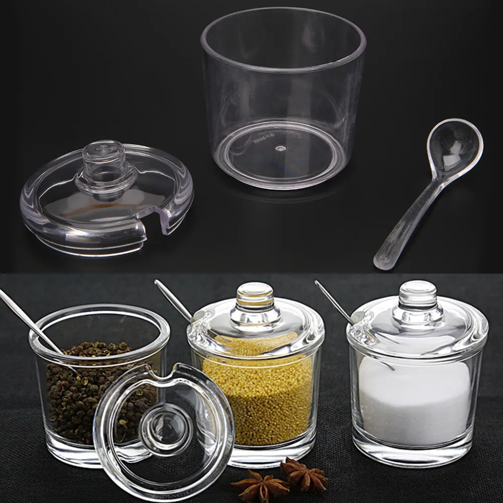 OOTDTY прозрачная акриловая приправа банка с ложкой баночка для специй для соли сахара перца порошок кухонные принадлежности 8x7,5 см