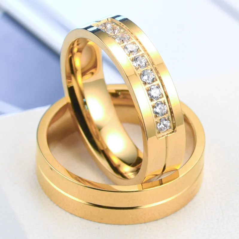 Романтические свадебные кольца для возлюбленной золотого цвета парные кольца из нержавеющей стали для помолвки вечерние ювелирные изделия обручальные кольца