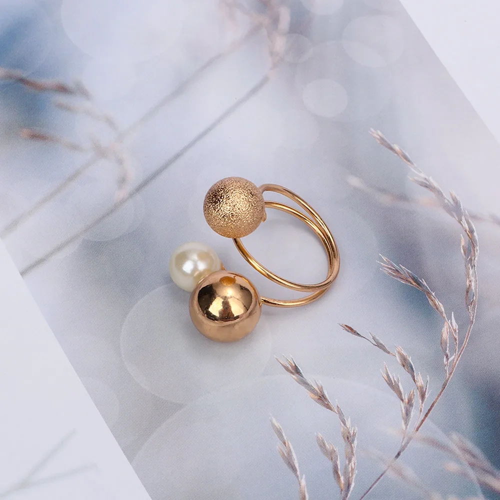 

1Pc New Fashion Rings Adjustable Opening with Metal Balls Silver and Gold-Color Korean Elegant Women Lovely Girls Simulated Pear