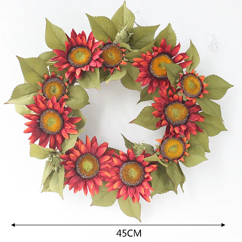 

45cm Silk Sunflower Fake Flower Wreath for Door Window Hanging Artificial Flower Garland Party Home Garden Wedding Decoration