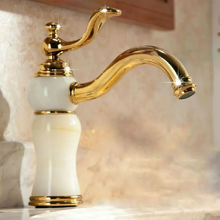 Marble faucet basin hot and cold basin jade taps full copper Golden