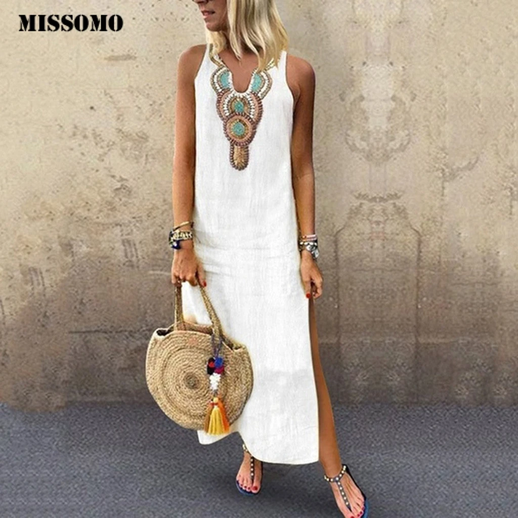 MISSOMO, женское летнее платье, платье от солнца, длинное женское пляжное платье,, с разрезом, мешковатое, кафтан, длинное платье