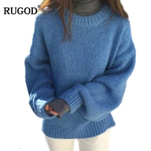 RUGOD, новинка, свитер с длинным рукавом, женский, Круглый ворот, однотонный, Повседневный, пуловер, женский, толстый, теплый, зимний свитер, женская одежда, sueter mujer