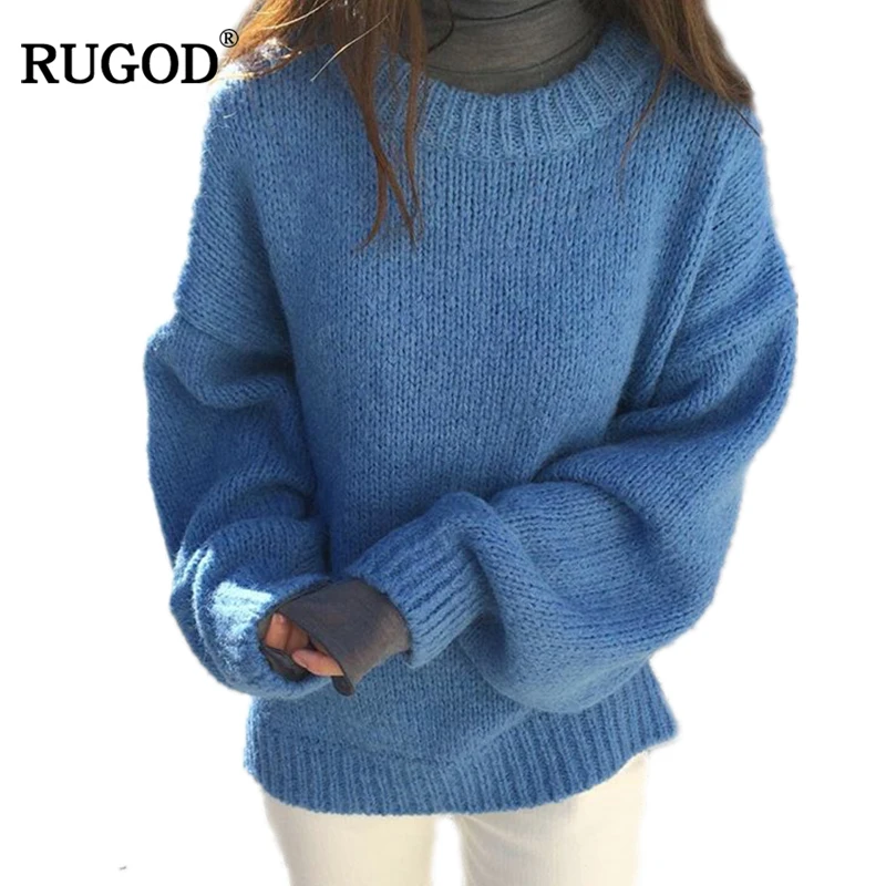 Женский плотный теплый свитер RUGOD повседневный однотонный пуловер с круглым