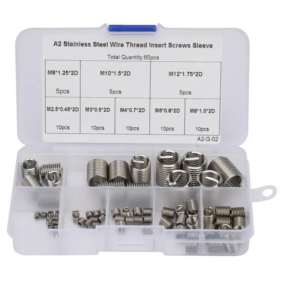 65 шт. M2.5M3/M4/M5/M6/M8/M10/M12 спиральная проволочная резьба вставка из Нержавеющей Стали Резьбовая втулка Helicoil комплект для ремонта резьбы