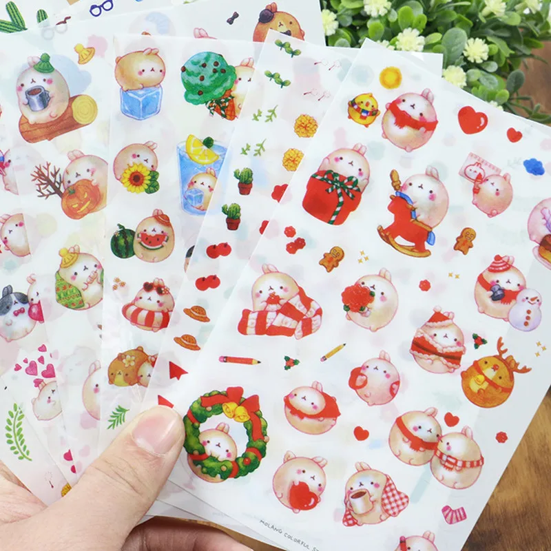 6pcs Merry Christmas paper stickers decorate diy scrapbook stickers kids toys environmentally friendly removable glass stickers
