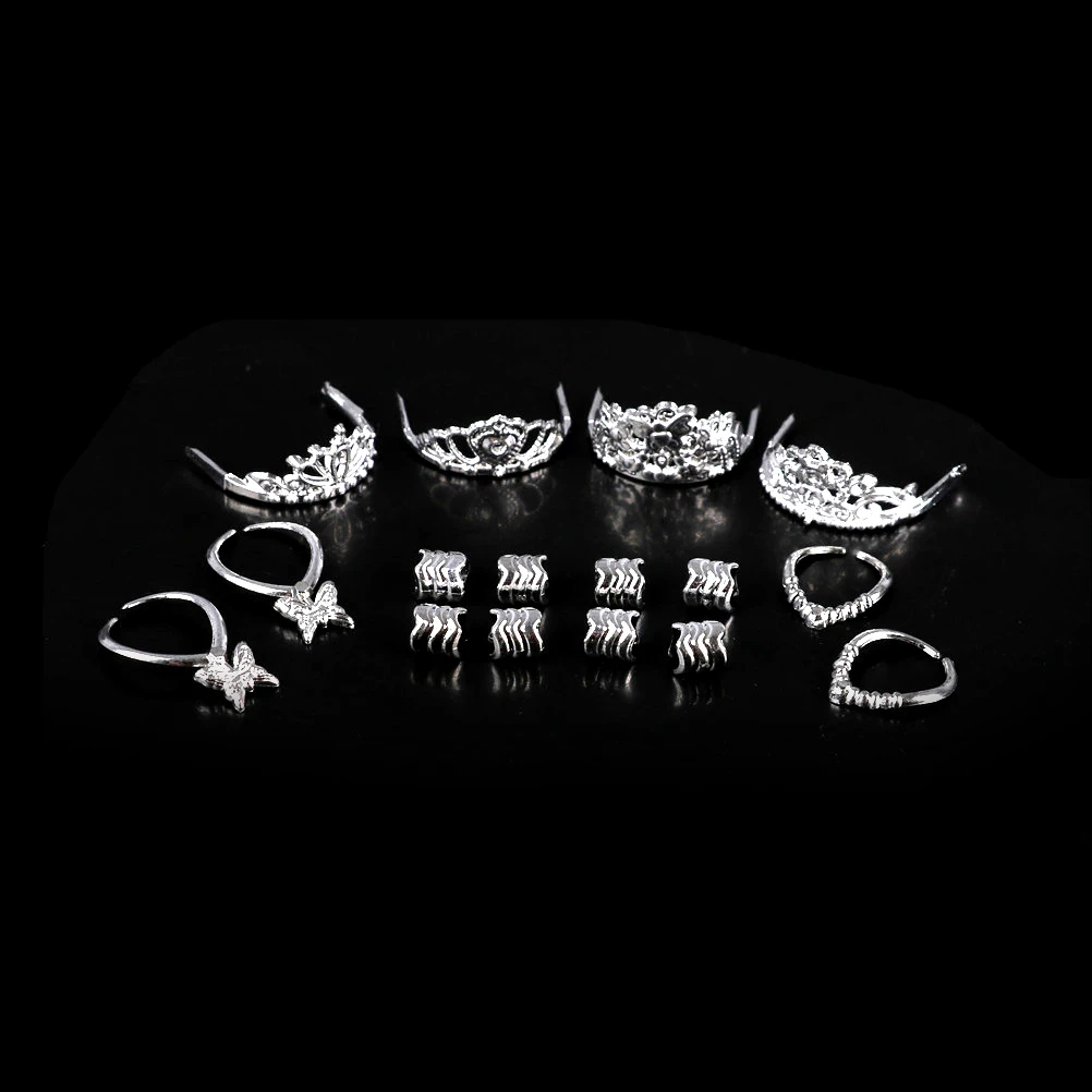 

8pcs/pack delicate Girls Crystal Sliver Crown Headband Headwear 2 Crown+2 Necklace+4 Bracelets For Doll Toys New