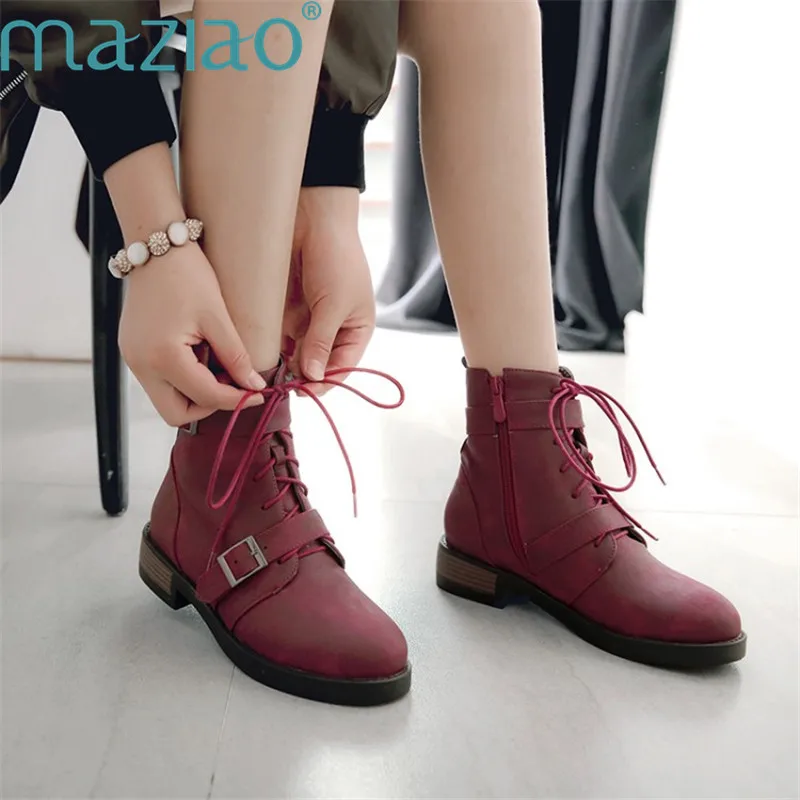 

Martin Boots Round Head Lace Up Short Plush Fashion Warm Women Shoes Winter 2019 Low Heel Ankle Boots MAZIAO