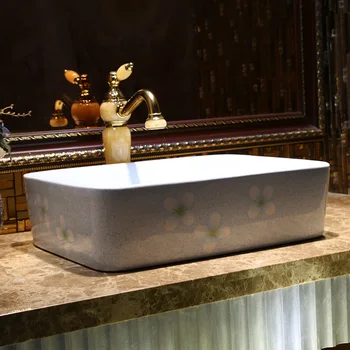 

Peach blossom Hot Selling Jingdezhen Ceramic Wash Basin painting bathroom wash basin bathroom sinks Rectangular