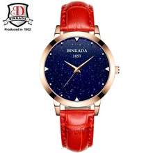 BINKADA Brand Quartz Lady Watches Women Luxury Rose Gold Simple Casual Leather Dress Wrist watch Relogio Feminino Montre