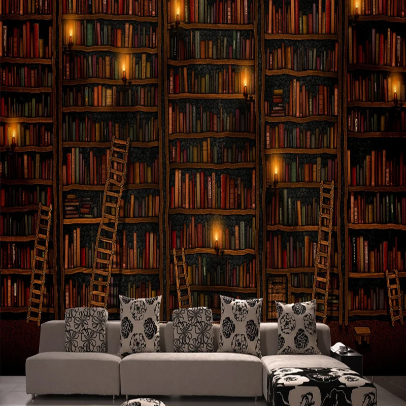 

can be customized fresco art large big Mural wall paper 3d wallpaper bedroom decoration cafe bar vintage bookcase wall covering