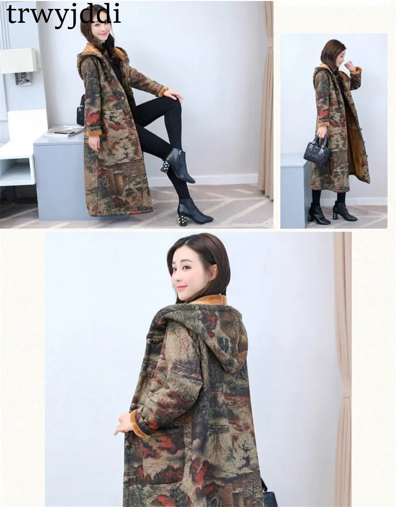 Китайский стиль, плюс бархат, женское длинное пальто с хлопковой подкладкой, Национальный Ветер, зимняя теплая хлопковая куртка с капюшоном, N162