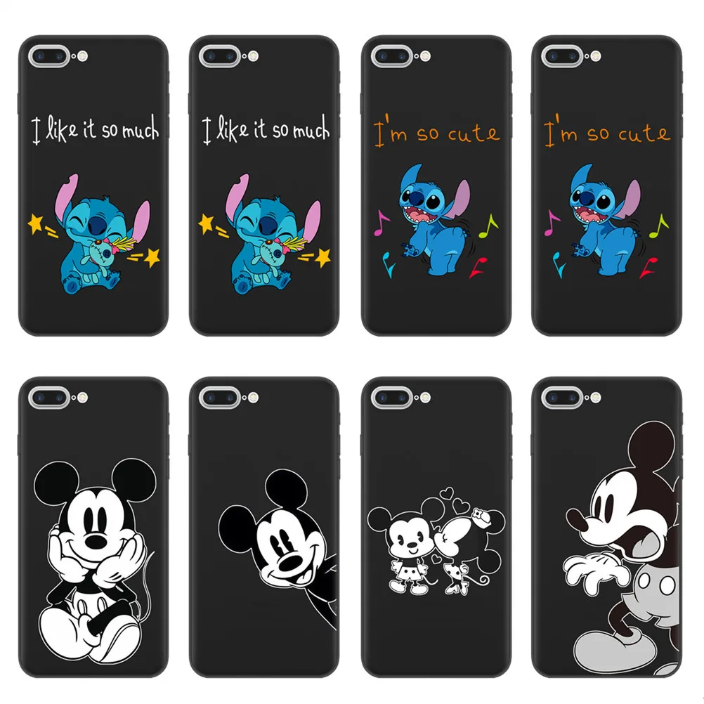 

Disneys Stitch Phone Cases For iPhone 5S 6 S 6S 7 8 Plus X Case Black Silicone Soft TPU Minnie Mickey Case For iPhone XS MAX XR