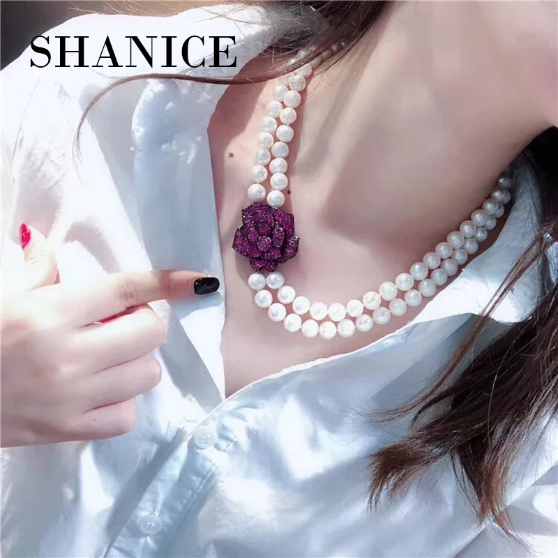 

SHANICE Red Flower Shape pearl bracelet pendant accessories Women DIY Rings Holder Zircon Rings Findings & Components DIY Brooch