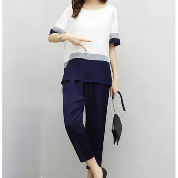 

Fashion High Quality 2019 Women Sets Casual Top And Pant Plus Plus Size Suit Summer Large Size Chiffon Two Piece Sets