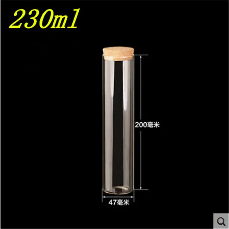 

6 pcs 47x200 mm 230 ml Flat Bottom Glass Tube Bottles With Corks Creative DIY Empty Containers Vials Jars